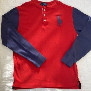 Polo Ralph Lauren Boys Henley Neck Contrast Long Sleeve Pony T-Shirt